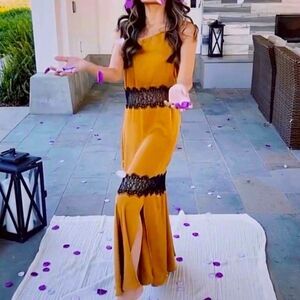 ZARA Slip Dress Combination Satin & Black Lace Size S •BLOGGER FAVORITE